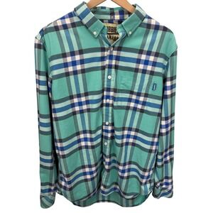 Chubbies Mens Size L In Tents Relaxation Flannel Shirt Aqua Plaid Outdoors